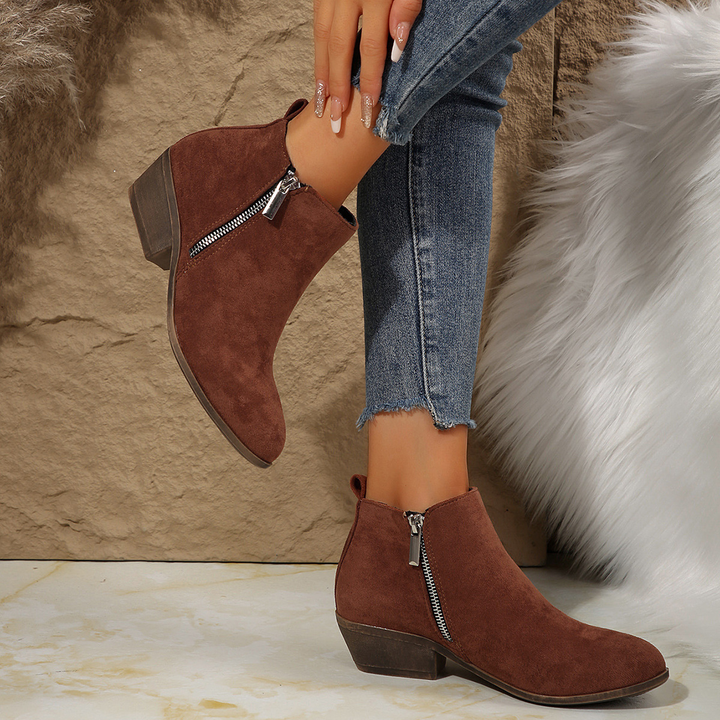Side Zipper Block Heel Ankle Boots