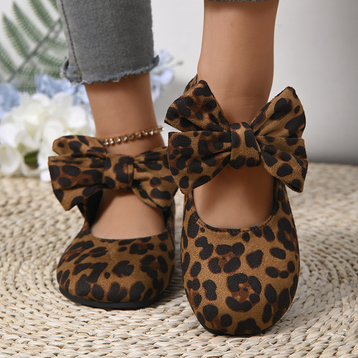 Leopard-print bow Mary Jane flats for women