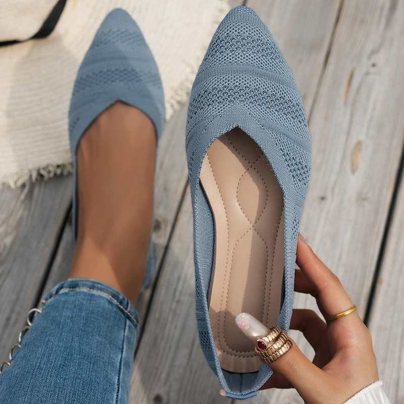 Pointed Toe Breathable Knit Slip-On Flat Shoes