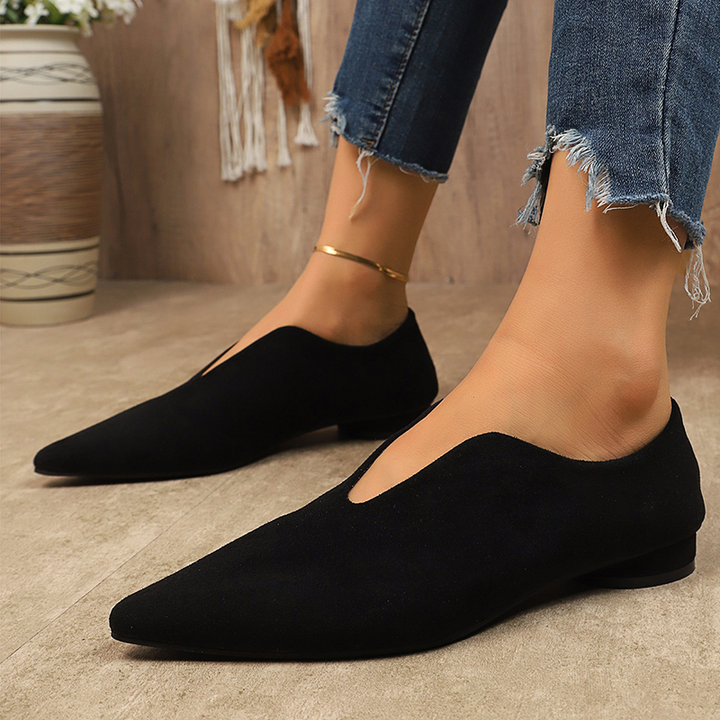 Women Pointed Toe V‑Cut Slip On Low Flat Shoes