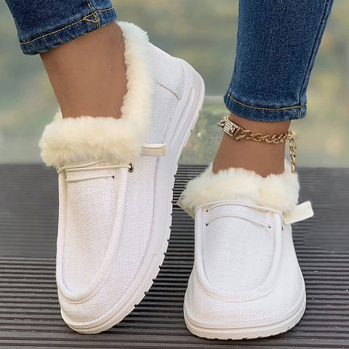 Retro Canvas Platform Loafers with Plush Trim