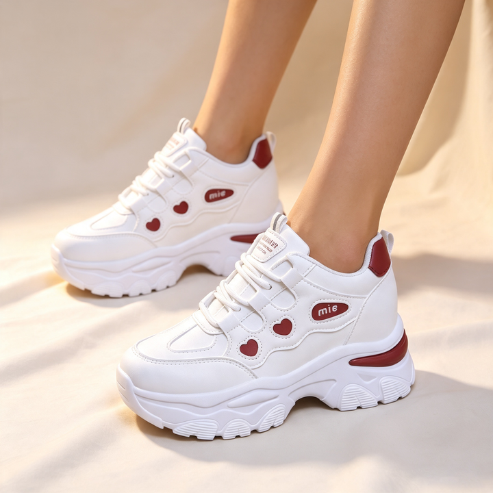 Soft Heart Detail Hidden Wedge Platform Sneakers