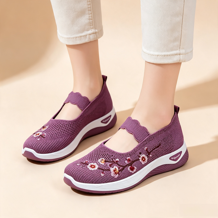 Embroidered Mesh Slip-on Sneakers