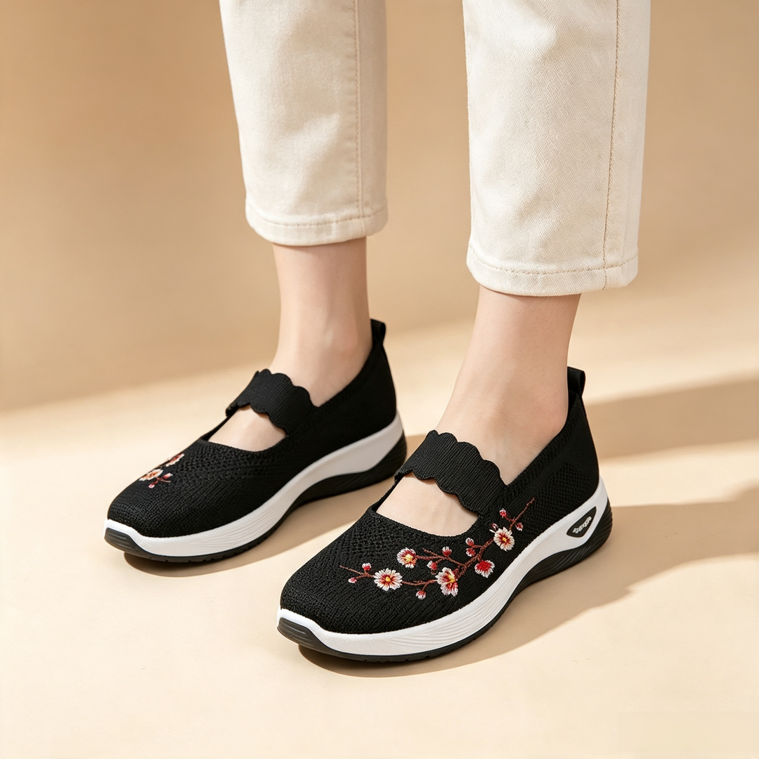 Embroidered Mesh Slip-on Sneakers