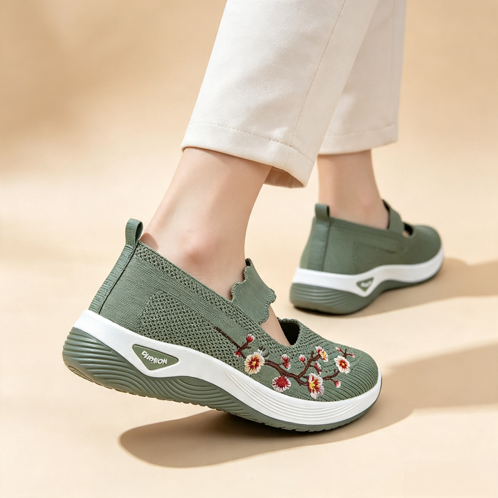 Embroidered Mesh Slip-on Sneakers