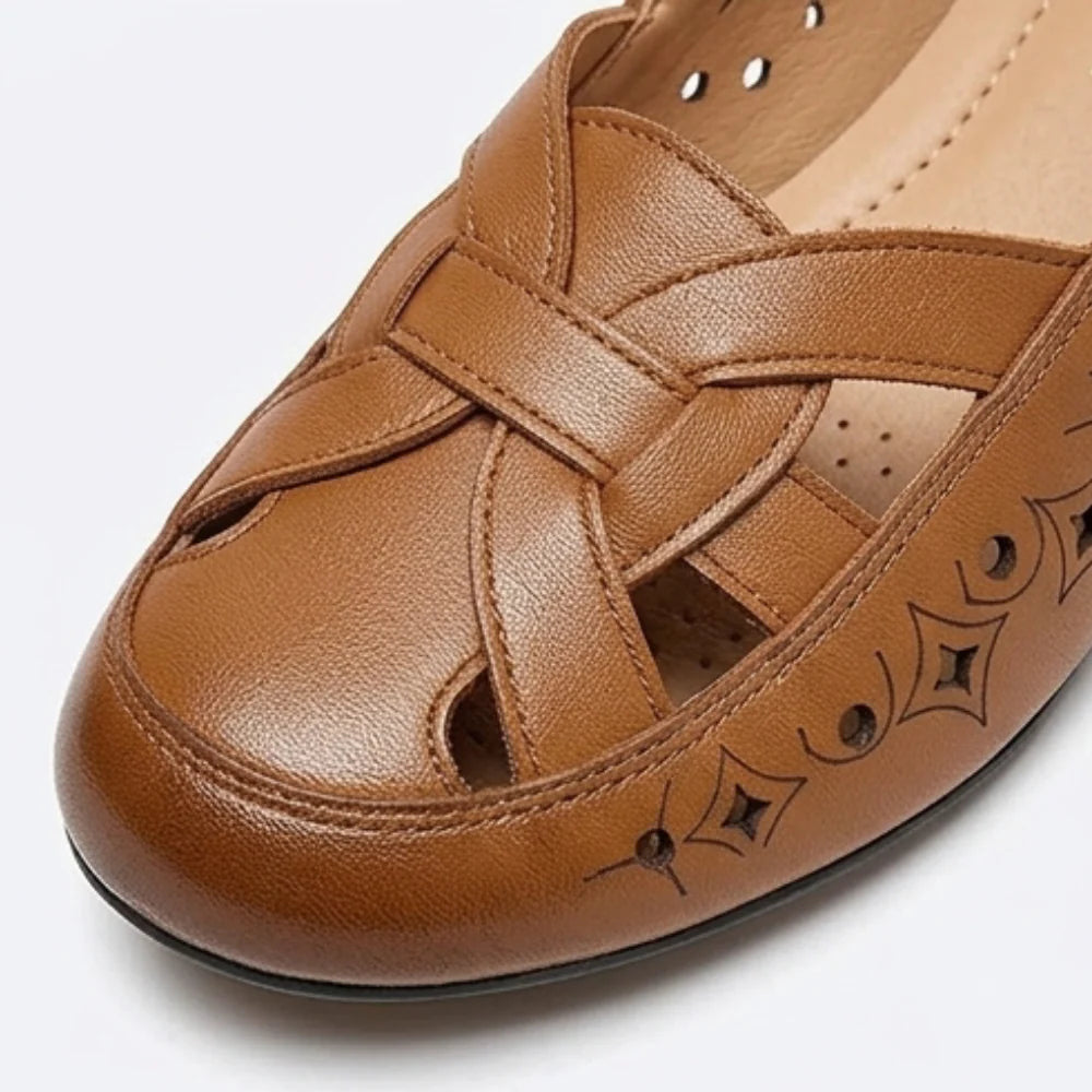 Elegant Woven Cutout Slip-On Flats for Women – Breathable Low Heel Comfort Shoes