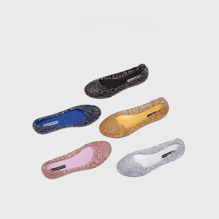 Women Sparkly Hollow Woven Flats Breathable Mesh Pointed Toe Ballet Flats