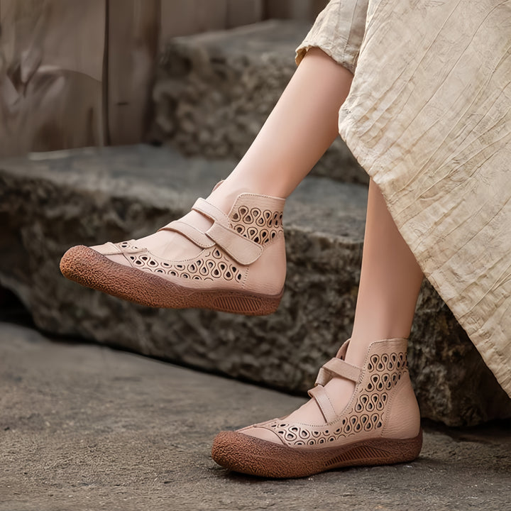 Women Retro Leather Cutout Mary Jane Shoes - Comfortable Breathable Wedge Sandals
