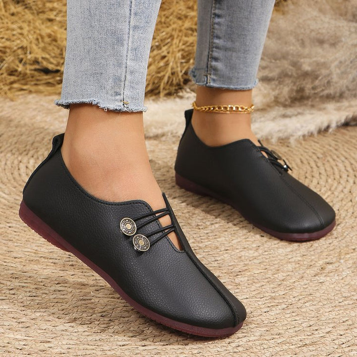 Classic Button Strap Comfort Flats – Casual Slip-On Loafers for Women