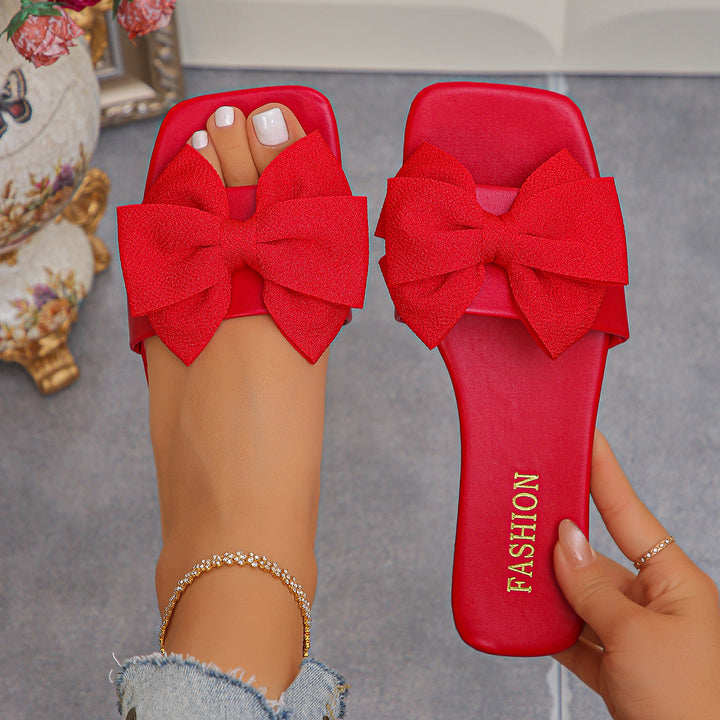 Big Bow Square Toe Slide Sandals - Summer Fashion 👡✨