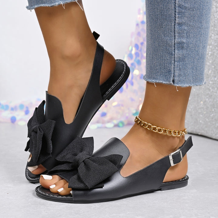 Women Peep Toe Bow Flat Sandals with Ankle Strap - Comfortable Summer Dress Shoes