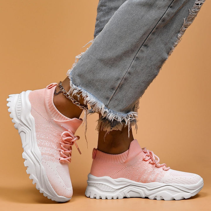 Women Knit Sneakers Chunky Platform Sock Shoes Lace Up Breathable Casual Trainers
