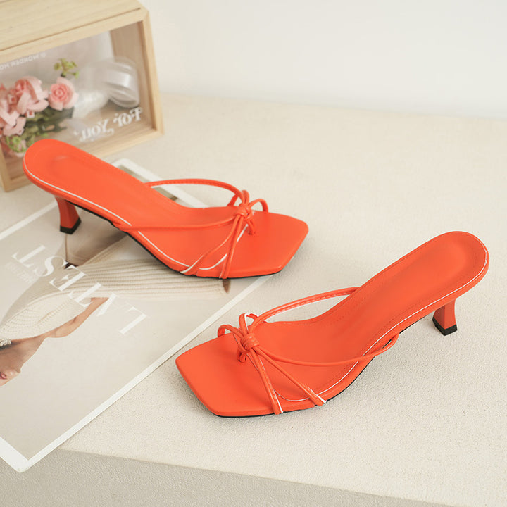 Square Toe Kitten Heel Mules with Bow Knot – 7CM Heel