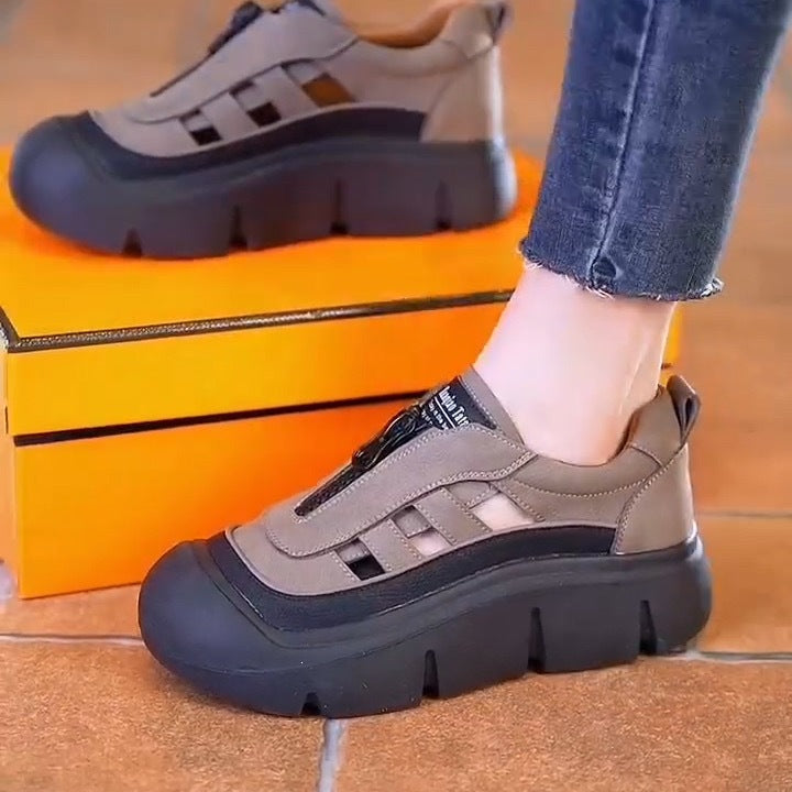 Women Chunky Platform Slip-On Sneakers - Breathable Cutout Casual Walking Shoes