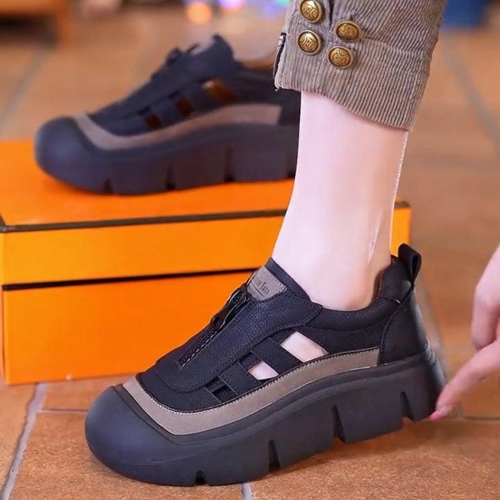 Women Chunky Platform Slip-On Sneakers - Breathable Cutout Casual Walking Shoes