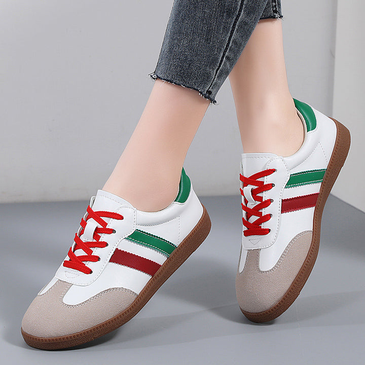 Retro Striped Casual Sneakers for Women – Classic Suede &amp; Leather Low-Top Shoes