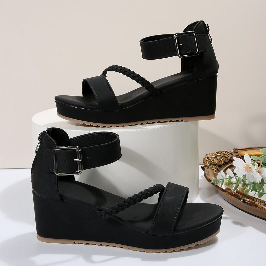 Braided Wedge Platform Sandals - Black &amp; Brown