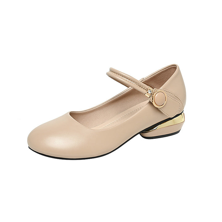 Genuine Leather Mary Jane Low Heel Pumps for Women – 2.5cm Ankle Strap Buckle Flats