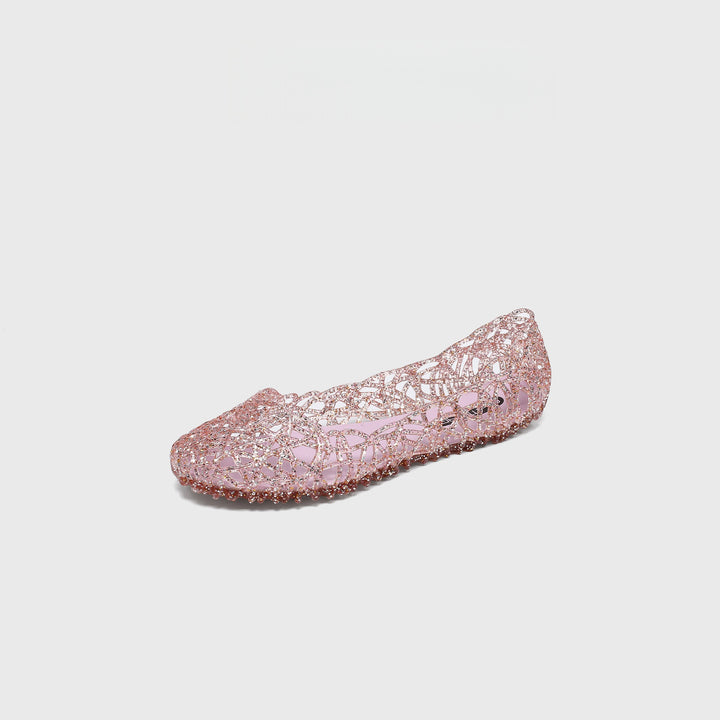 Women Sparkly Hollow Woven Flats Breathable Mesh Pointed Toe Ballet Flats