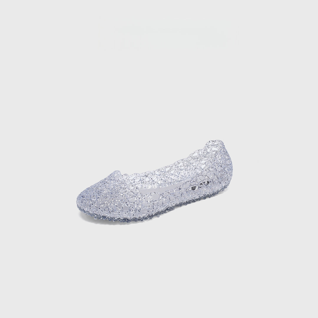 Women Sparkly Hollow Woven Flats Breathable Mesh Pointed Toe Ballet Flats