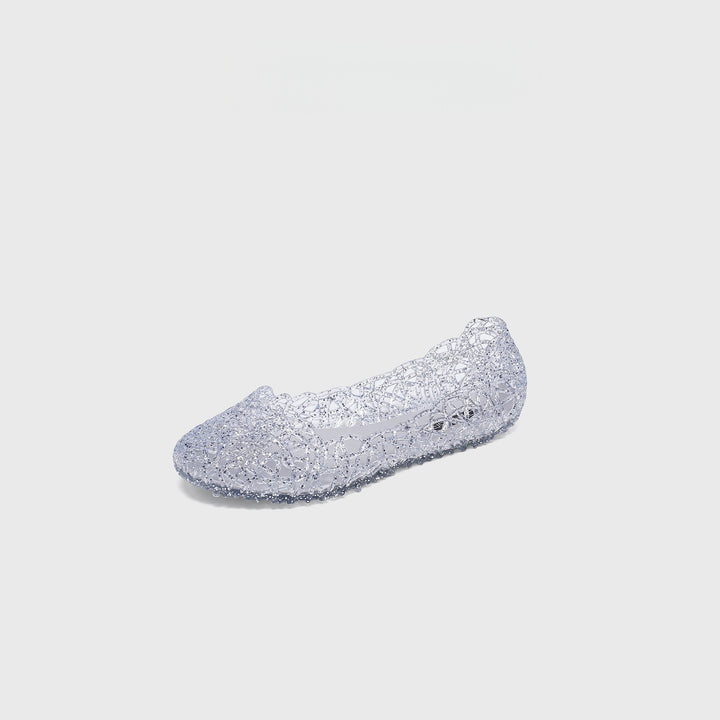 Women Sparkly Hollow Woven Flats Breathable Mesh Pointed Toe Ballet Flats