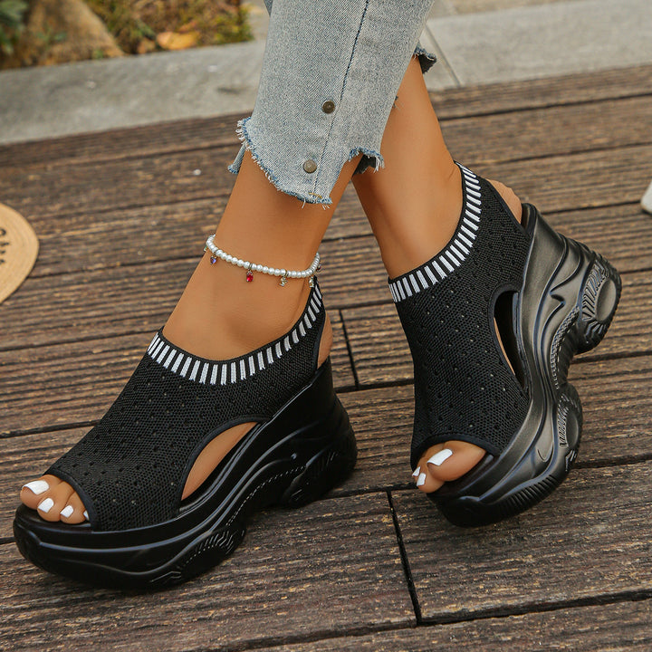 Fashion Knit Mesh Platform Wedge Sandals for Women - 9cm Heel Peep Toe Summer Shoes