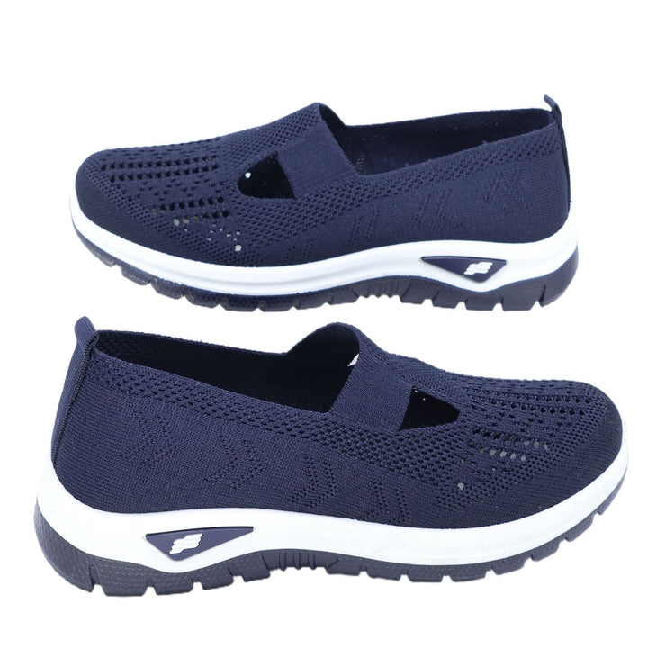 Breathable Knit Slip-On Sneakers Women - Lightweight Mesh Walking Shoes with Cutout Design