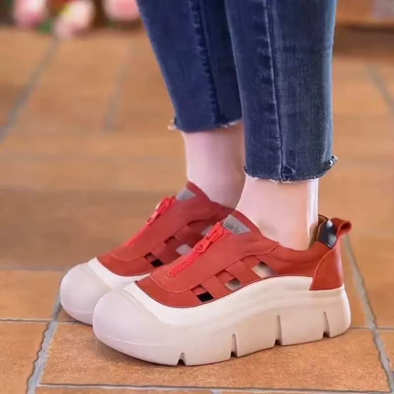 Women Chunky Platform Slip-On Sneakers - Breathable Cutout Casual Walking Shoes
