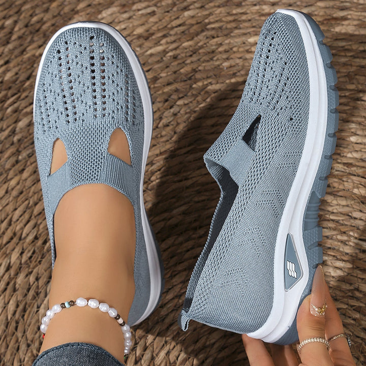 Breathable Knit Slip-On Sneakers Women - Lightweight Mesh Walking Shoes with Cutout Design