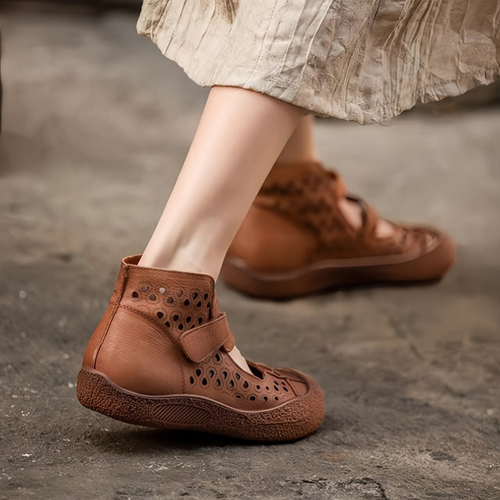Women Retro Leather Cutout Mary Jane Shoes - Comfortable Breathable Wedge Sandals