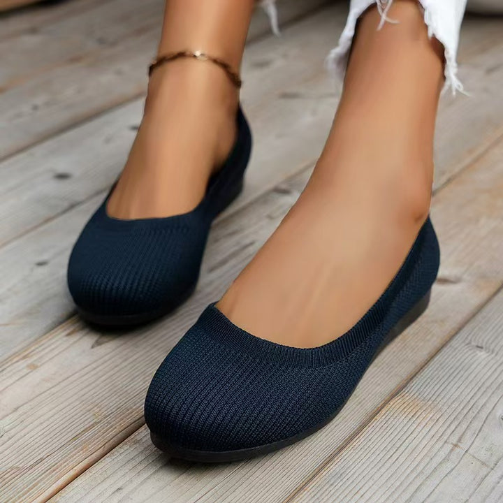 Women’s Knit Slip-On Flats Breathable Comfortable Ballet Flats Low Wedge Casual Shoes