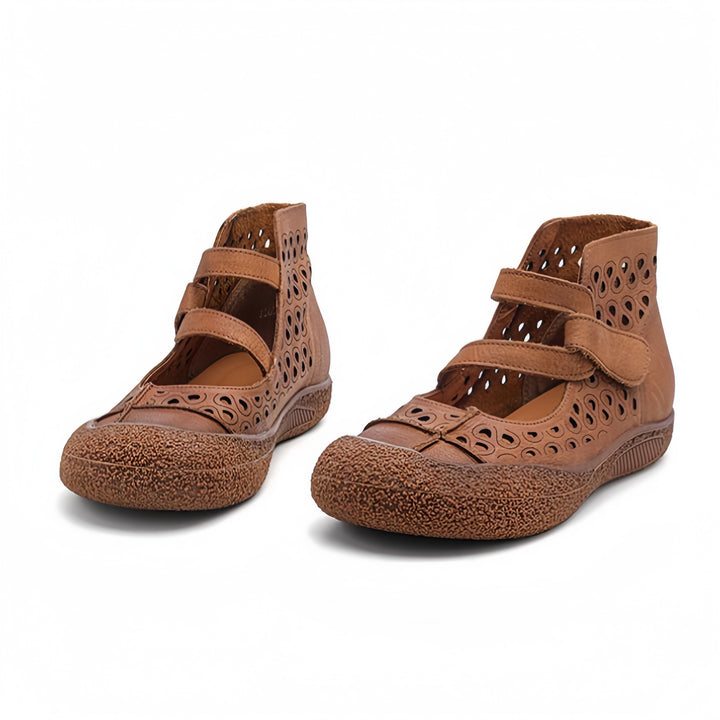 Women Retro Leather Cutout Mary Jane Shoes - Comfortable Breathable Wedge Sandals