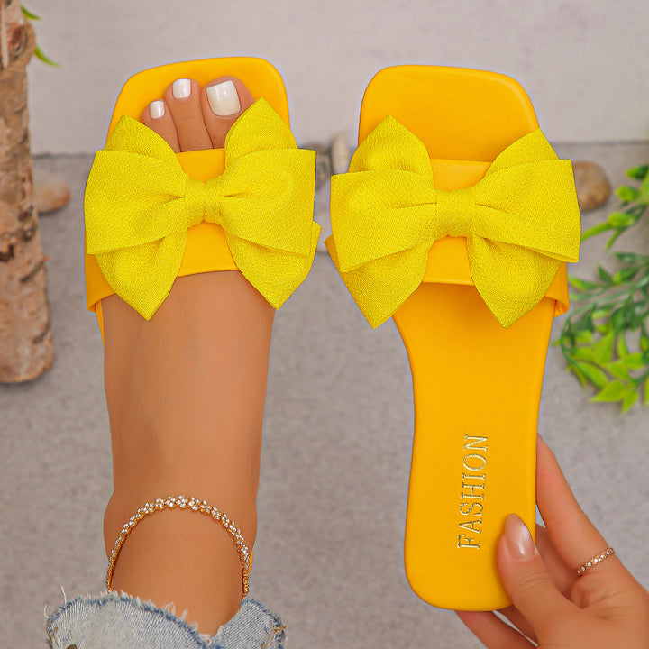 Big Bow Square Toe Slide Sandals - Summer Fashion 👡✨