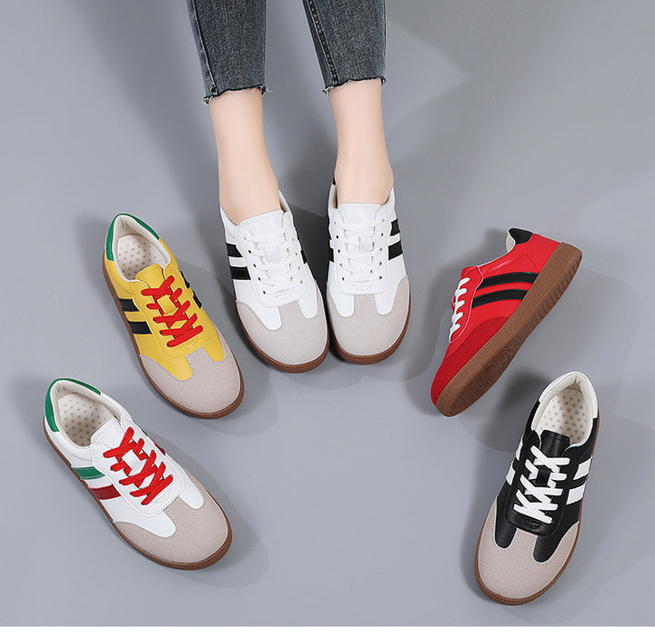 Retro Striped Casual Sneakers for Women – Classic Suede &amp; Leather Low-Top Shoes