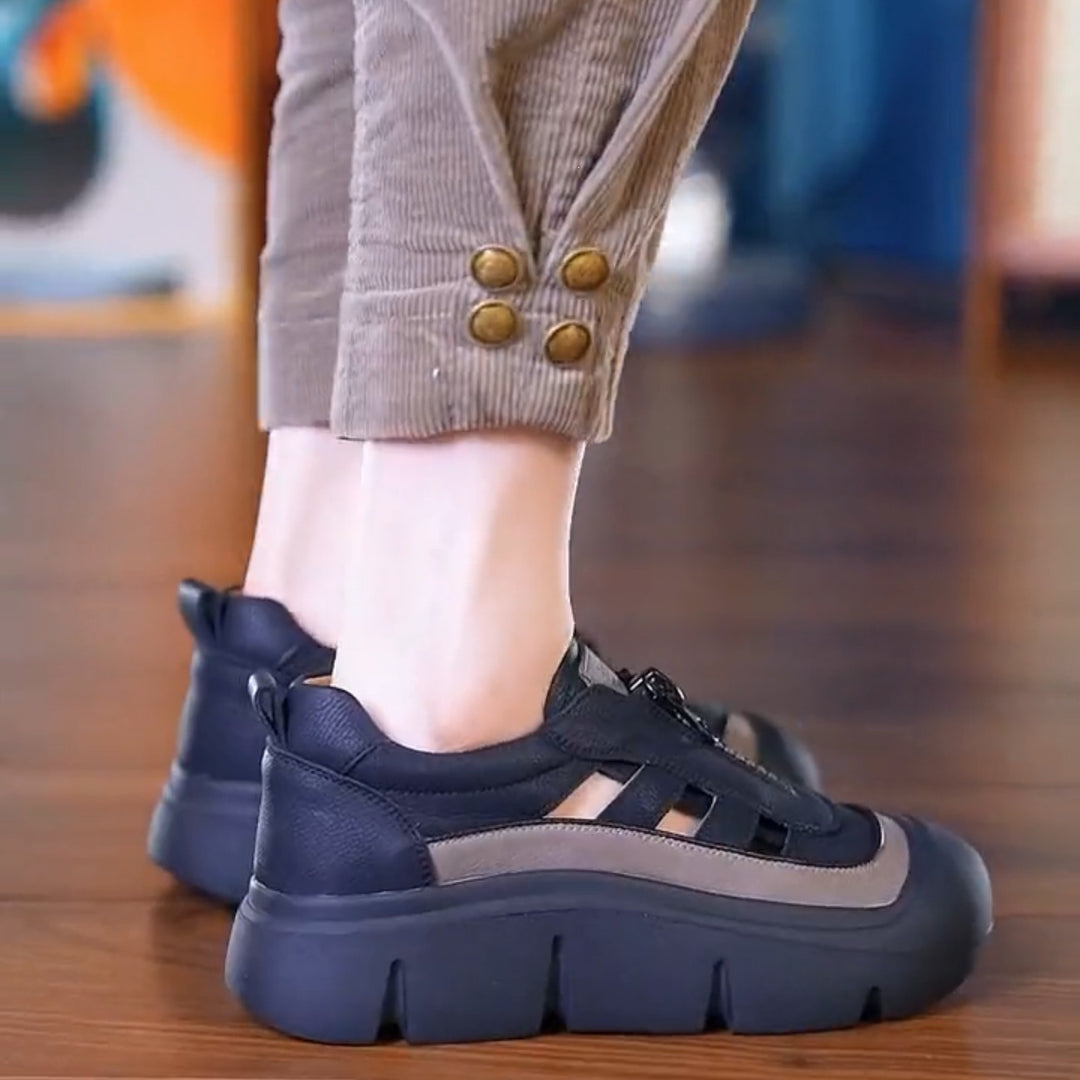 Women Chunky Platform Slip-On Sneakers - Breathable Cutout Casual Walking Shoes