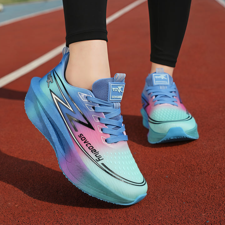 Breathable Gradient-Color Fly-Knit Running Shoes with Cushioning