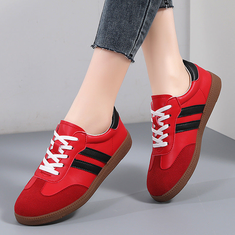 Retro Striped Casual Sneakers for Women – Classic Suede &amp; Leather Low-Top Shoes
