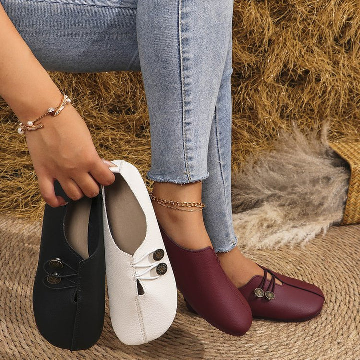 Classic Button Strap Comfort Flats – Casual Slip-On Loafers for Women