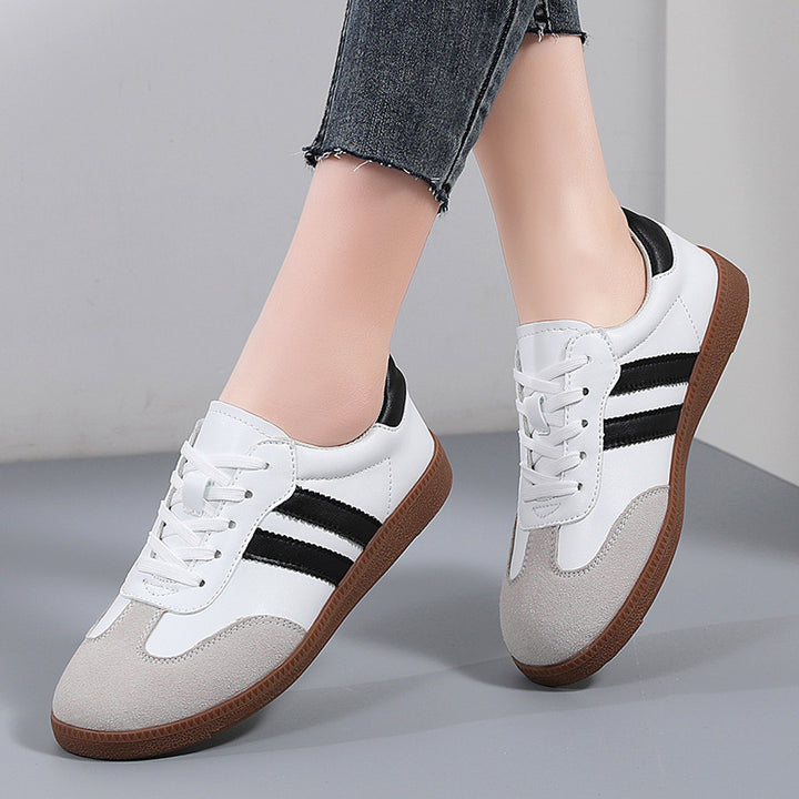 Retro Striped Casual Sneakers for Women – Classic Suede &amp; Leather Low-Top Shoes