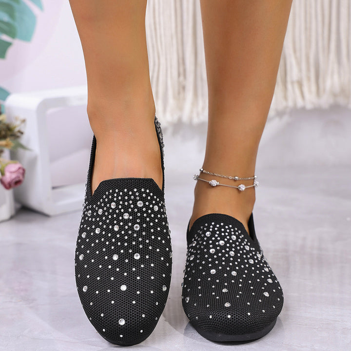 Sparkly Rhinestone Mesh Slip-On Flats – Breathable Comfort Loafers