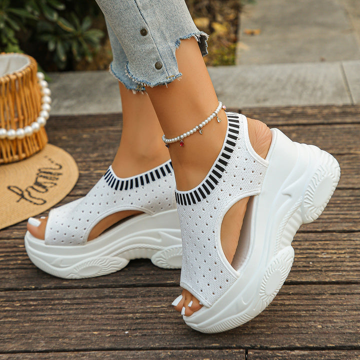 Fashion Knit Mesh Platform Wedge Sandals for Women - 9cm Heel Peep Toe Summer Shoes