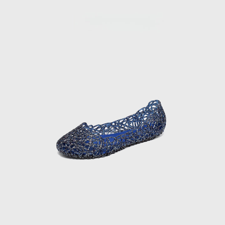 Women Sparkly Hollow Woven Flats Breathable Mesh Pointed Toe Ballet Flats