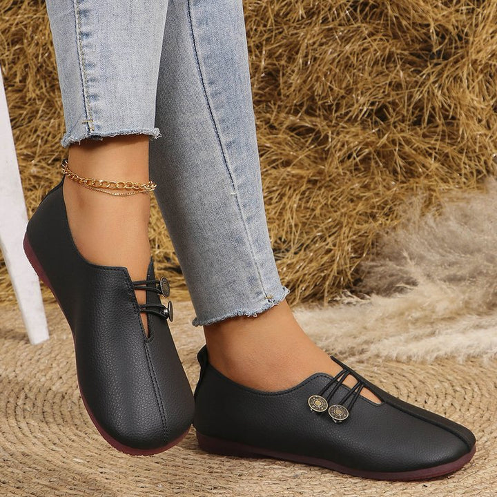 Classic Button Strap Comfort Flats – Casual Slip-On Loafers for Women