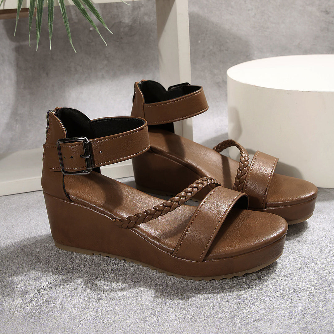 Braided Wedge Platform Sandals - Black &amp; Brown