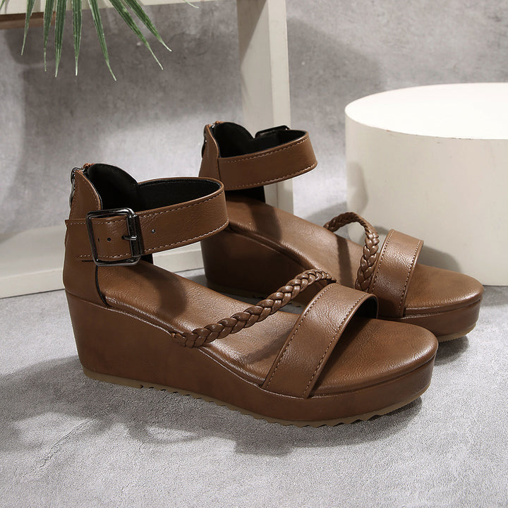 Braided Wedge Platform Sandals - Black &amp; Brown
