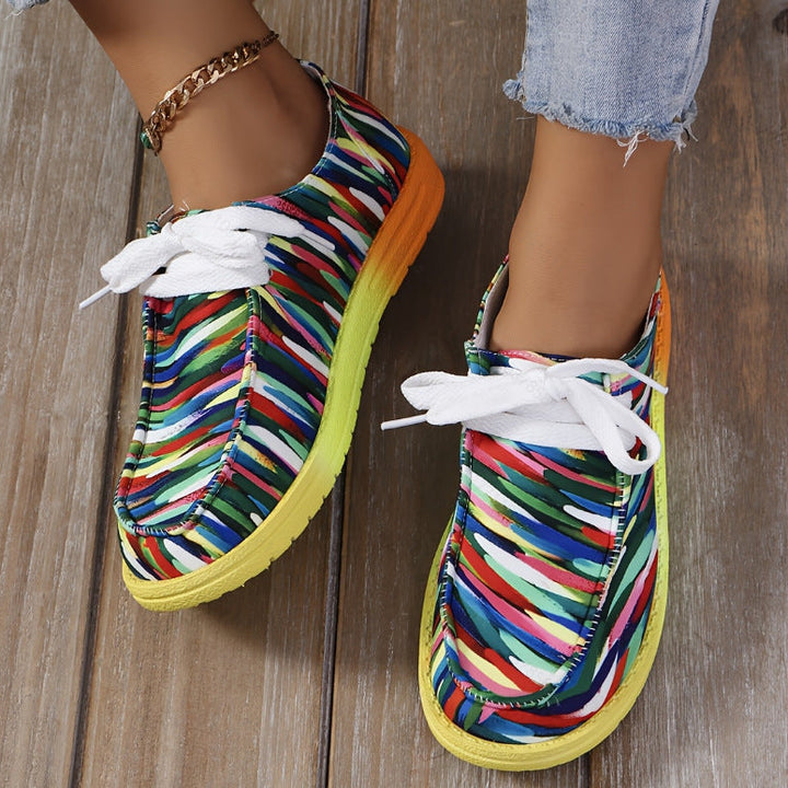 Colorful Rainbow Platform Slip-On Shoes Women Casual Comfort Sneakers with Zipper