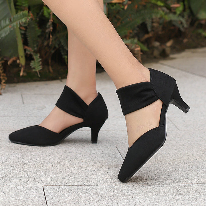 Women Pointed Toe Kitten Heel Ankle Strap Pumps - Suede Low Heel Dress Shoes
