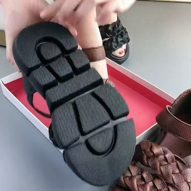 Chunky Platform Braided Sandals for Women - Comfortable Woven Strappy Summer Shoes