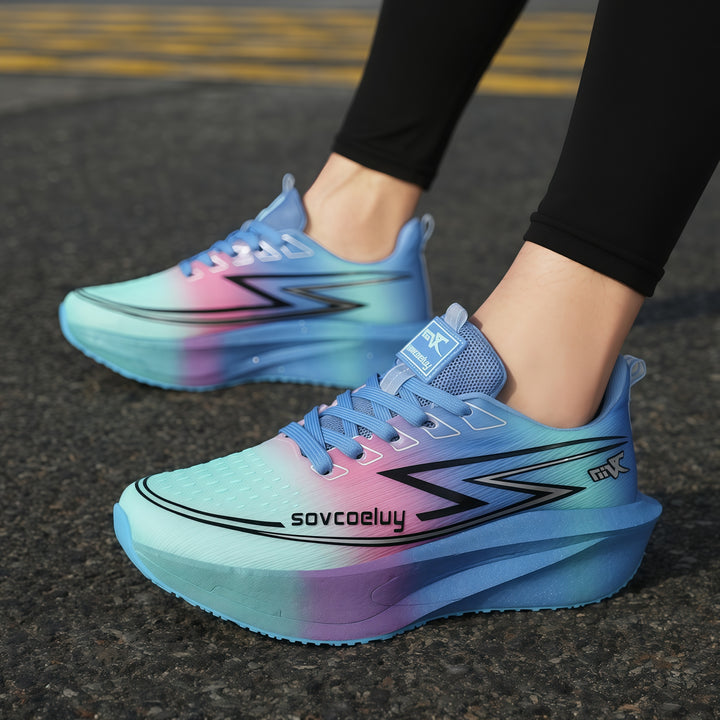 Breathable Gradient-Color Fly-Knit Running Shoes with Cushioning