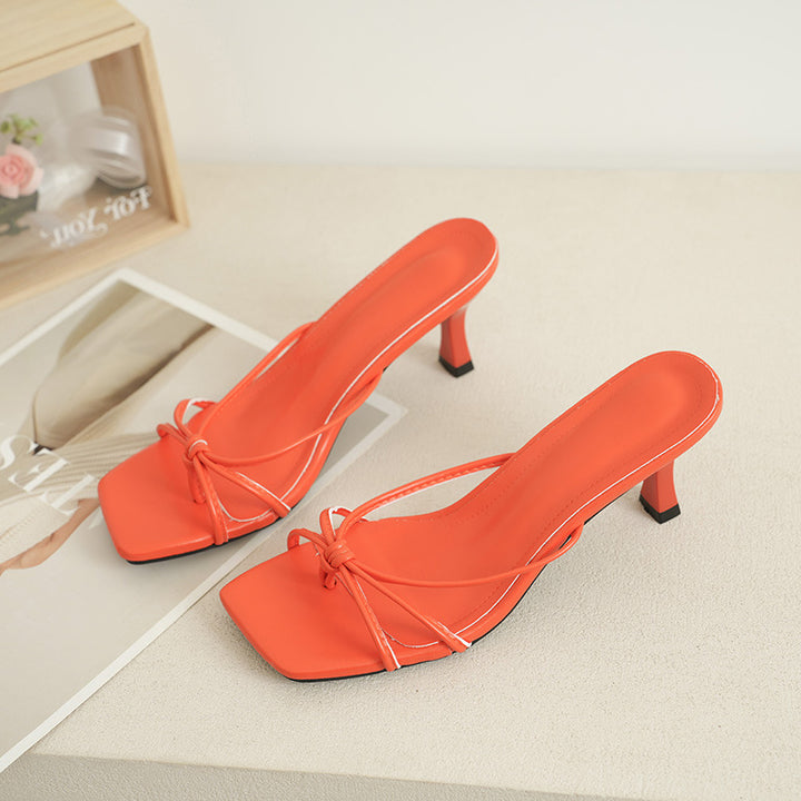 Square Toe Kitten Heel Mules with Bow Knot – 7CM Heel